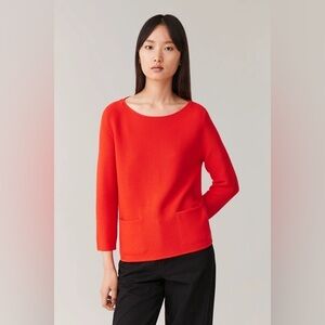 COS A-Line 100% Merino Wool Knit Pocket Jumper Orange Size Medium